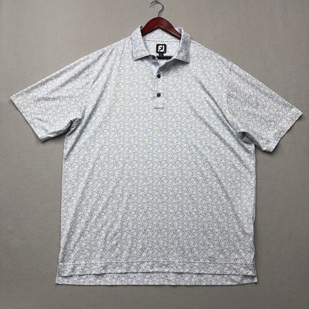 FootJoy Golf Polo Mens XL Blue Floral Performance Short Sleeve Shirt